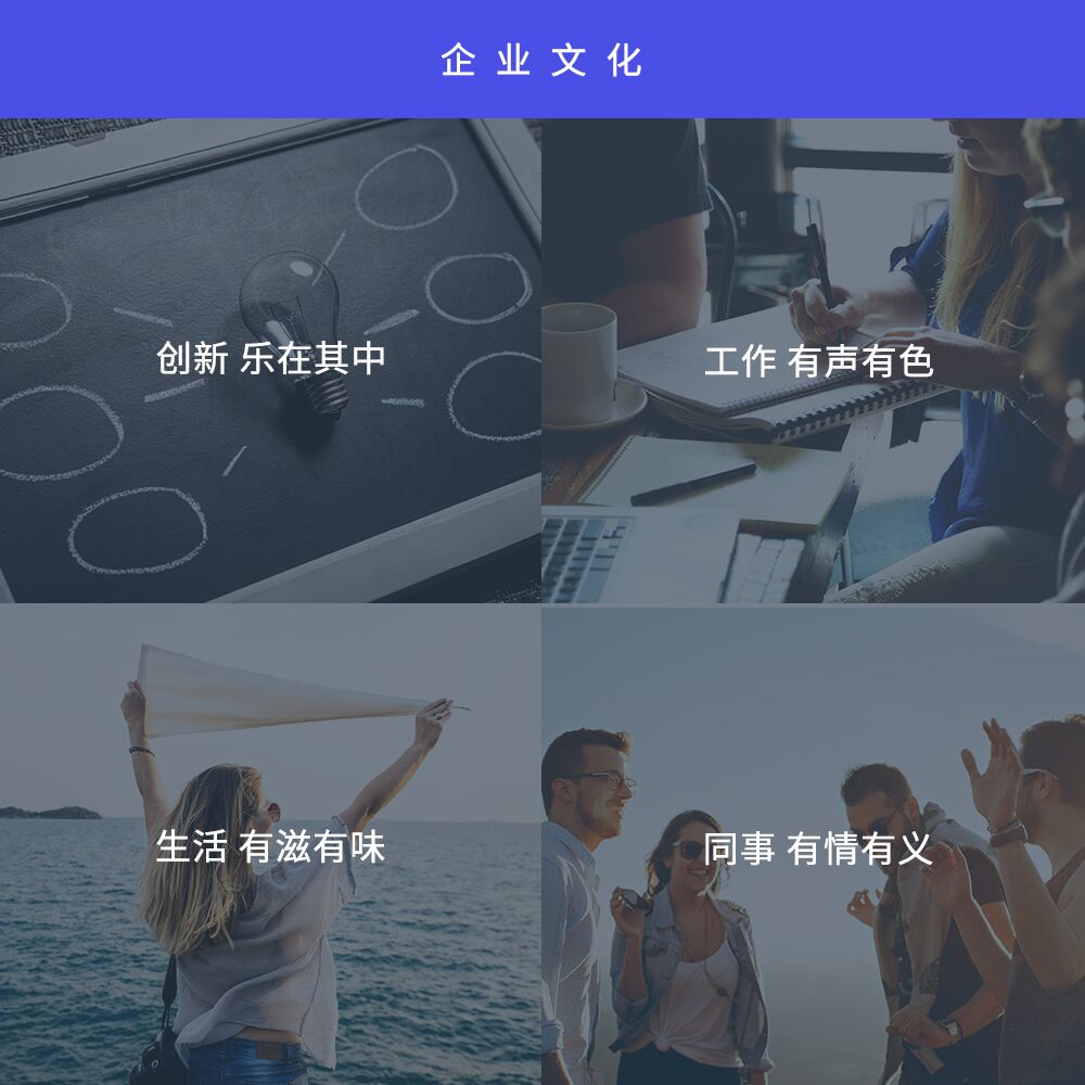 企業(yè)文化：創(chuàng)新樂在其中，工作有聲有色，生活有滋有味，同事有情有義